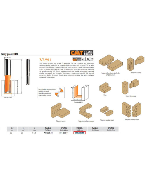 CMT FREZ PROSTY KRÓTKI HM D22 I20 L57,2 S8
