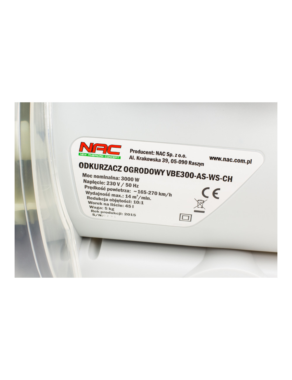 NAC ODKURZACZ / DMUCHAWA DO LIŚCI  3000W VBE300A-AS-WS-CH ALUMINIOWY WIRNIK