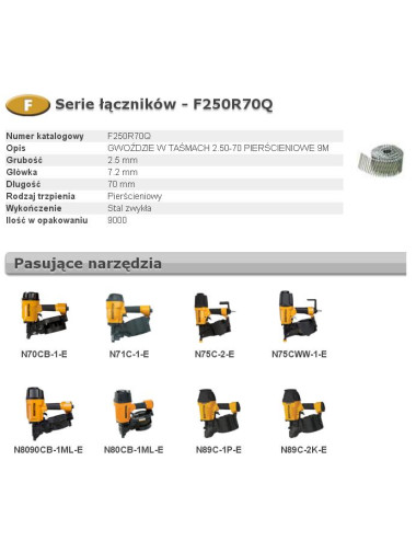 BOSTITCH GWOŹDZIE F 2,50-70 R Q 9m ...