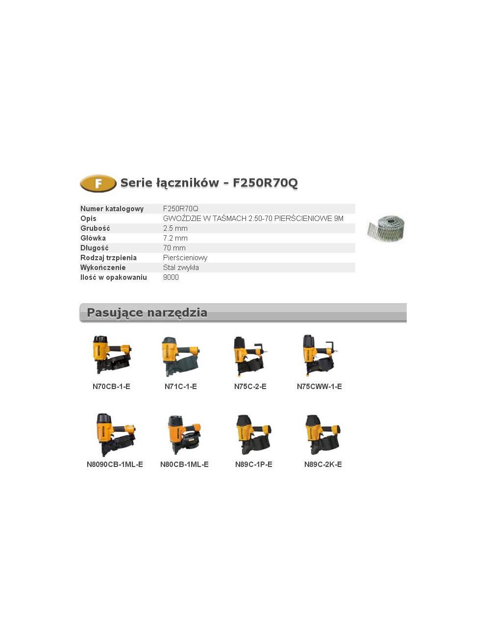 BOSTITCH GWOŹDZIE F 2,50-70 R Q 9m ...