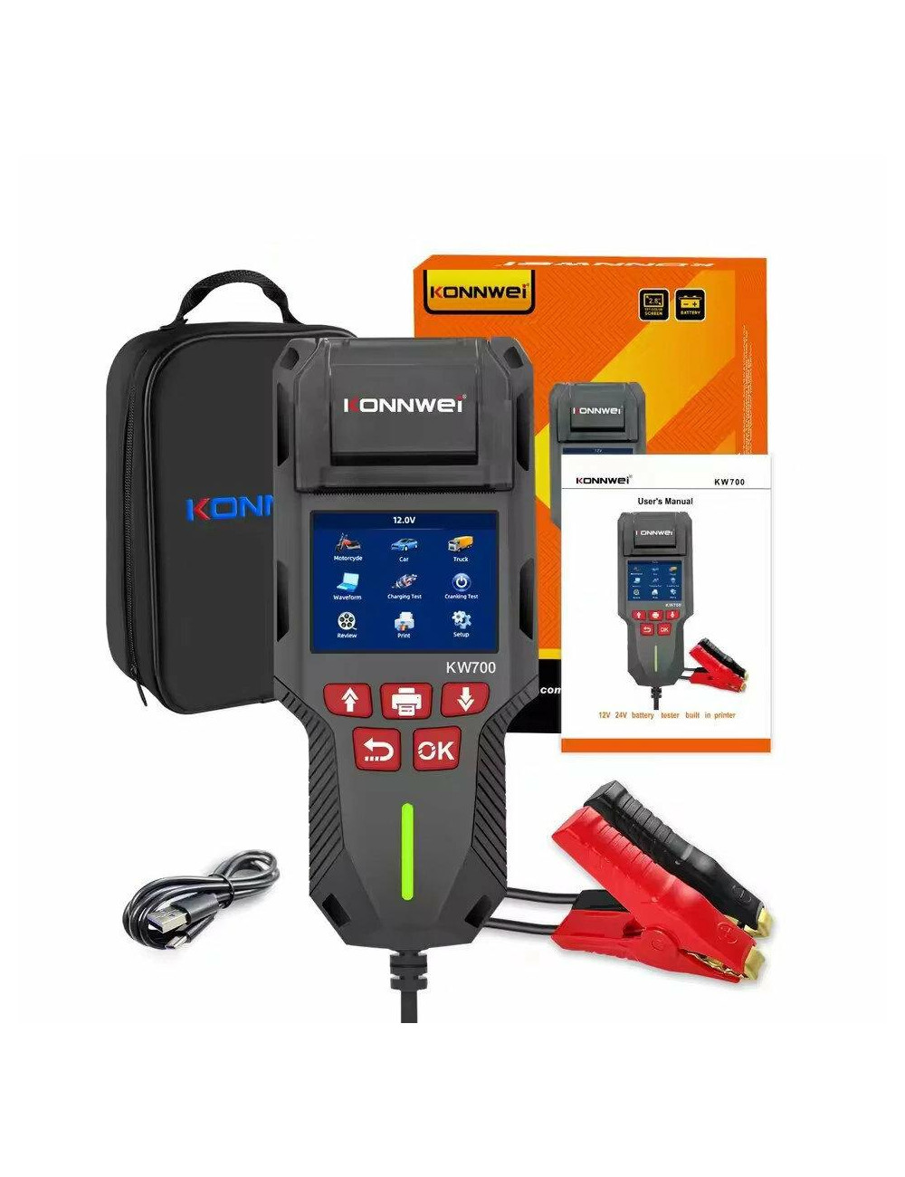 EM TESTER BATERII 6V/12V/24V KONNWEI Z DRUKARKĄ