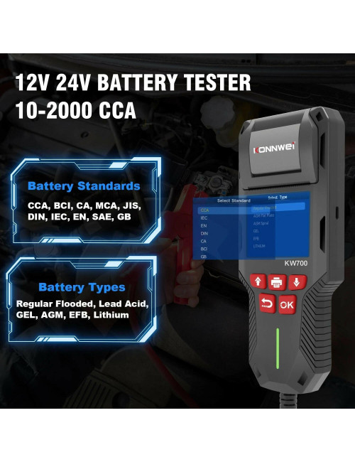 EM TESTER BATERII 6V/12V/24V KONNWEI Z DRUKARKĄ