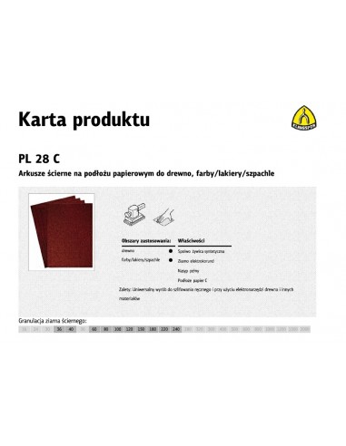 KLINGSPOR ARKUSZE ŚCIERNE NA PODŁOŻU PAPIEROWYM 230mm x 280mm PL28C gr. 40 /50szt.