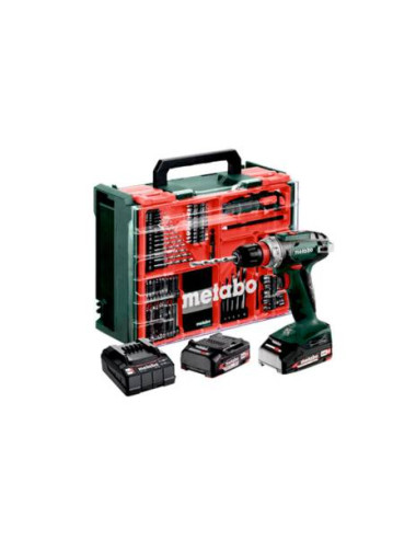 METABO Wiertarko-wkrętarka BS 18 Quick Set Mobilny warsztat + 2 akumulatory Li-Ion 18V 2,0AHz ładowarką SC 30 + 74 elementów