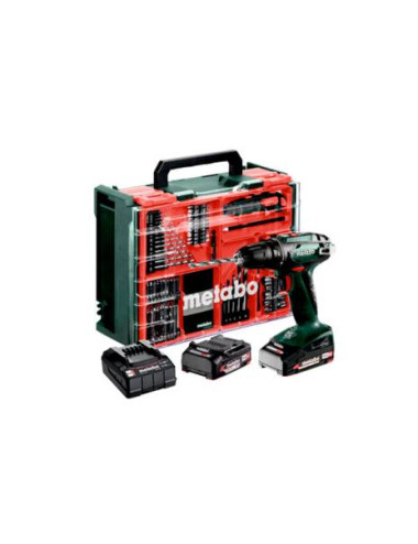 METABO WIERTARKO WKRĘTARKA BS 18 Set Mobilny warsztat + 2 akumulatory Li-Ion 18V 2,0AHz ładowarką SC 30 + 74 elementów