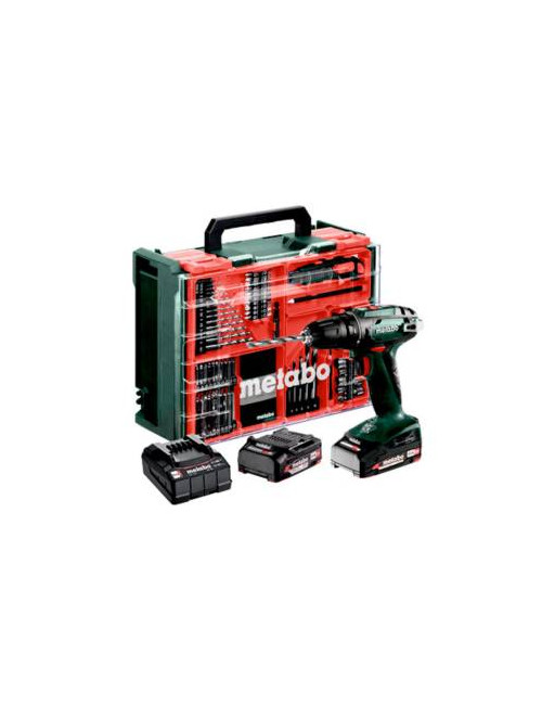 METABO WIERTARKO WKRĘTARKA BS 18 Set Mobilny warsztat + 2 akumulatory Li-Ion 18V 2,0AHz ładowarką SC 30 + 74 elementów
