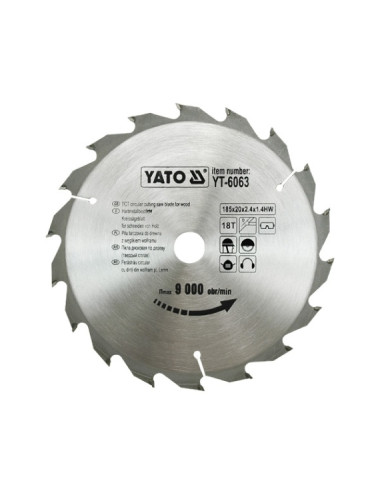 YATO PIŁA TARCZOWA WIDIOWA 185x20mm 18-ZĘBÓW YT-6063