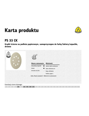 KLINGSPOR KRĄŻEK ŚCIERNY SAMOPRZYCZEPNY 125mm PS33CK gr. 60 GLS5 8-OTWORÓW 100szt.
