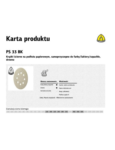 KLINGSPOR KRĄŻEK ŚCIERNY SAMOPRZYCZEPNY 125mm PS33BK gr.150 GLS5 8-OTWORÓW 100szt.
