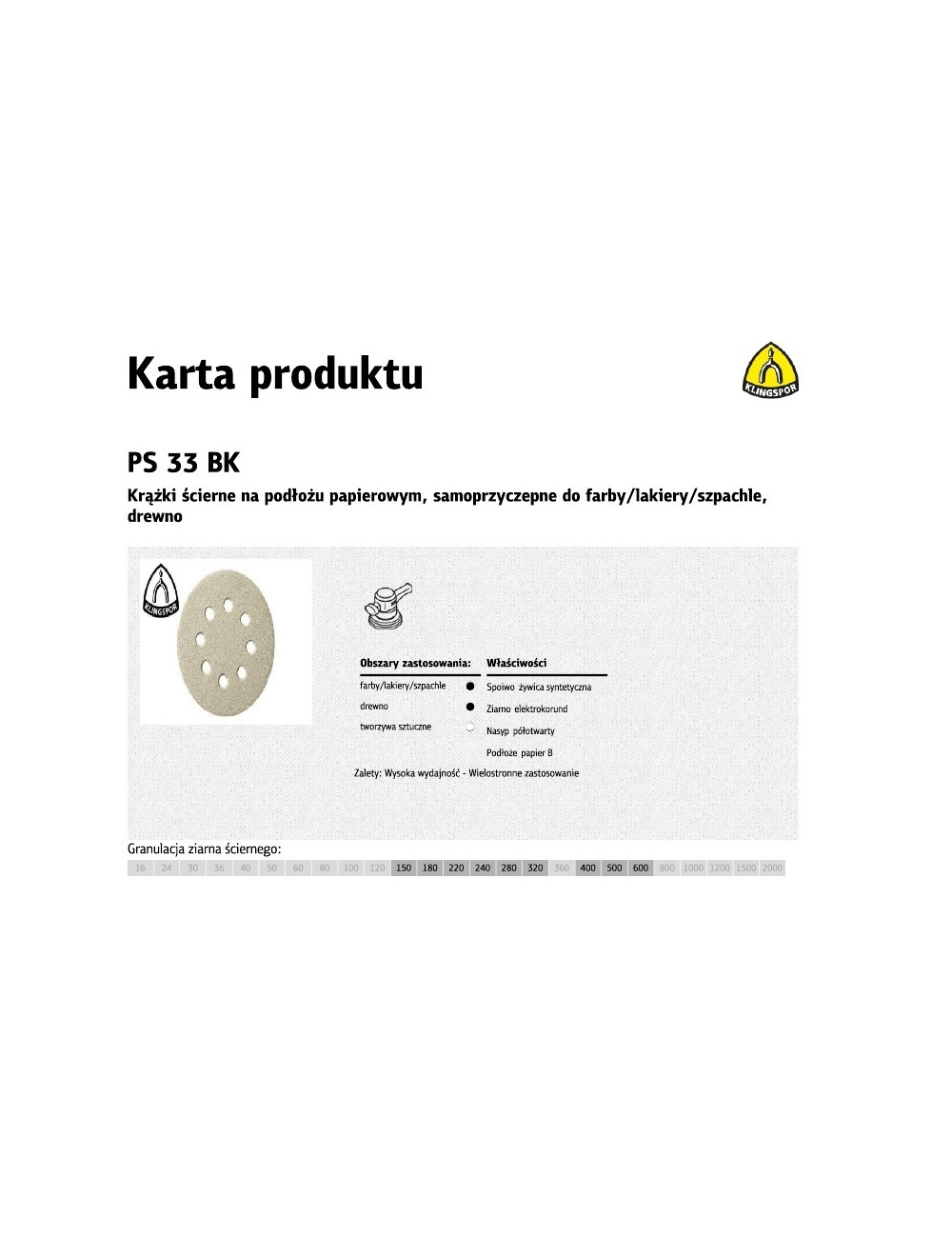 KLINGSPOR KRĄŻEK ŚCIERNY SAMOPRZYCZEPNY 125mm PS33BK gr.150 GLS5 8-OTWORÓW 100szt.