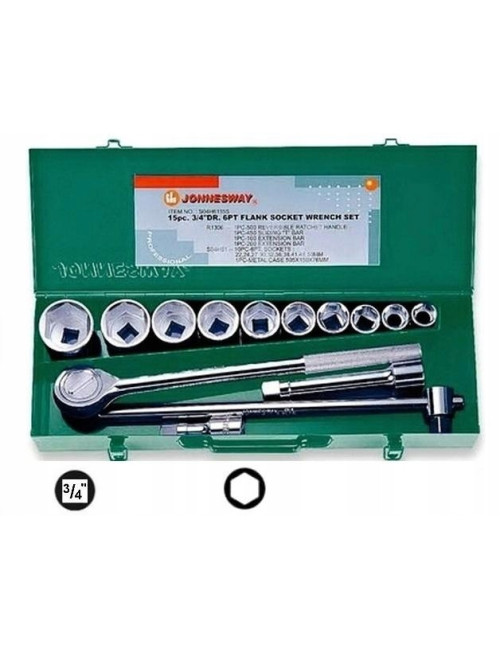 JONNESWAY ZESTAW KLUCZY 3/4" 14elem. 6-KĄTNE 22-50mm WALIZKA METALOWA