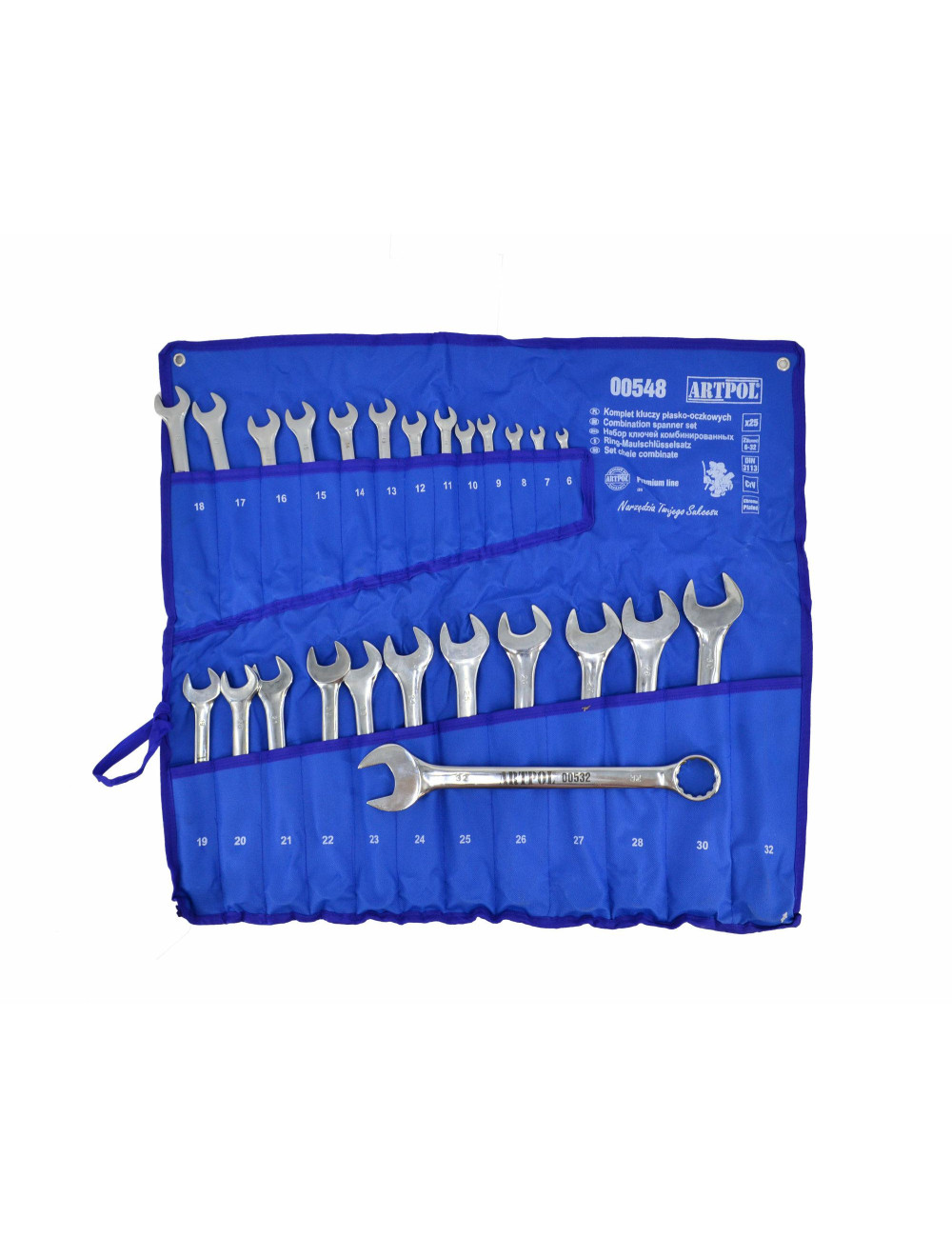 ARTPOL KLUCZ PŁASKO-OCZKOWY KOMPLET 25 ELEMENTÓW Cr-V POLEROWANE (6-32) ETUI