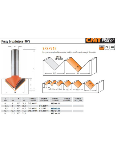 CMT FREZ BRUZDUJĄCY HM D=9,5 I=12,7 A=90 S=8