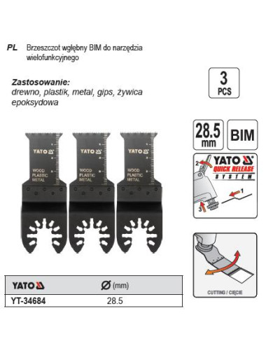 YATO BRZESZCZOT WGŁĘBNY DO NARZĘDZIA WIELOFUNKCYJNEGO 3szt. BIMETAL YT-34684
