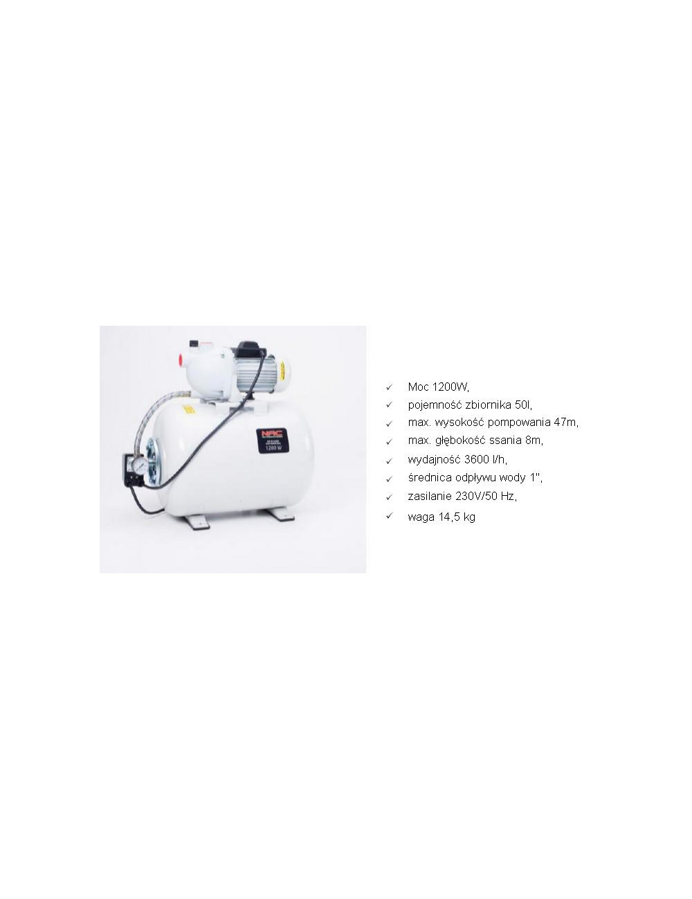 NAC HYDROFOR BSE120-50-K 1200W 50L 3600 l h