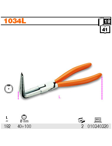 BETA SZCZYPCE DO PIERŚCIENI ZABEZPIECZAJĄCYCH WEWNĘTRZNYCH, ODGIĘTE O 90°, DŁUGIE 1034L