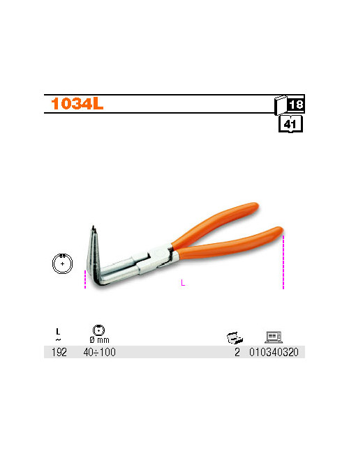BETA SZCZYPCE DO PIERŚCIENI ZABEZPIECZAJĄCYCH WEWNĘTRZNYCH, ODGIĘTE O 90°, DŁUGIE 1034L