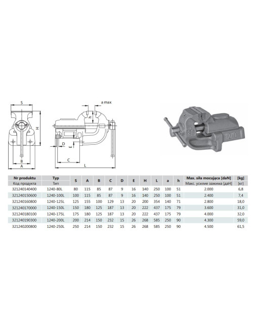 BISON-BIAL IMADŁO STAŁE 100mm TYP 1240, CIĘŻKIE