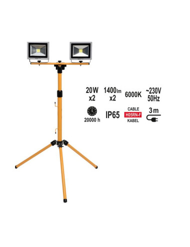 YATO REFLEKTOR LED PODWÓJNY COB 2 x 20W, 1400LM + STATYW