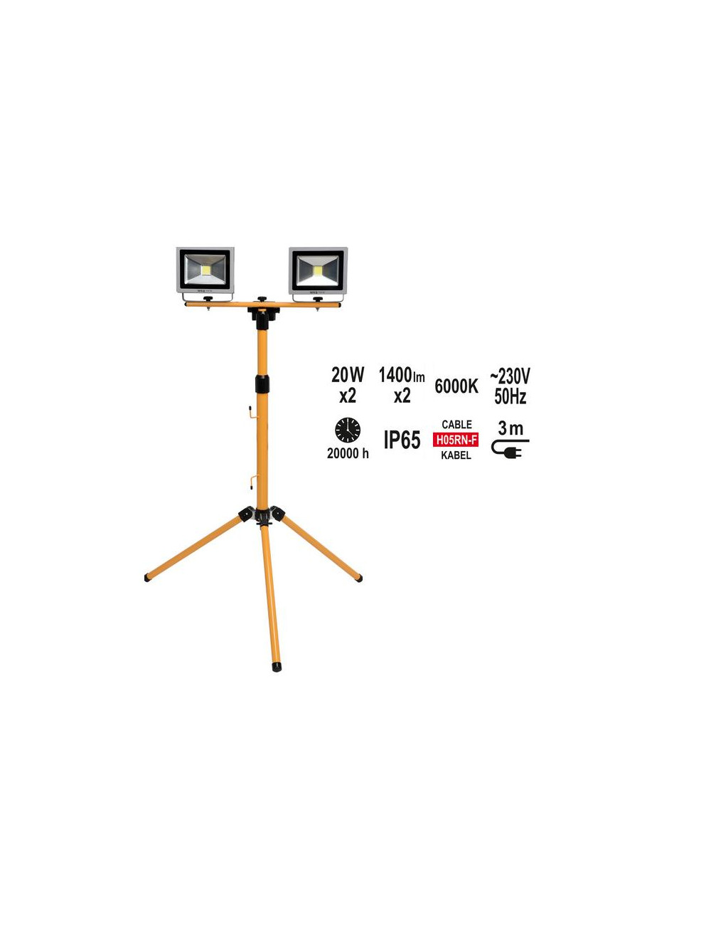 YATO REFLEKTOR LED PODWÓJNY COB 2 x 20W, 1400LM + STATYW