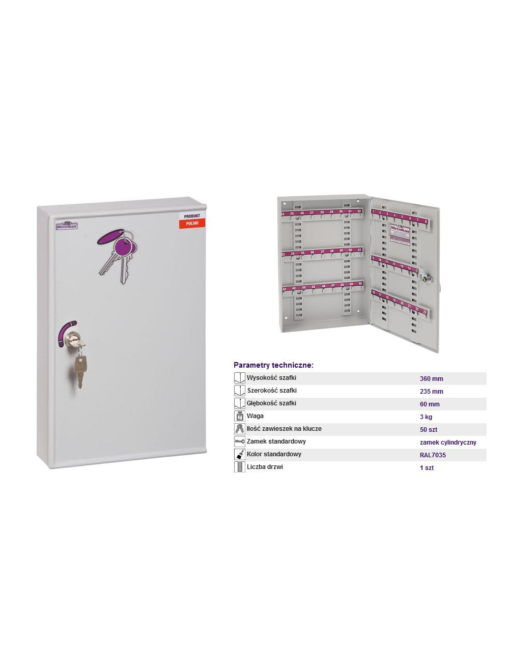 SZAFKA NA KLUCZE TG-16SK-50 50szt. ZAWIESZEK