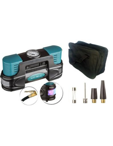 AUTO WELLE KOMPRESOR SPRĘŻARKA MINI 12V 250W 10 BAR Z LATARKĄ LED