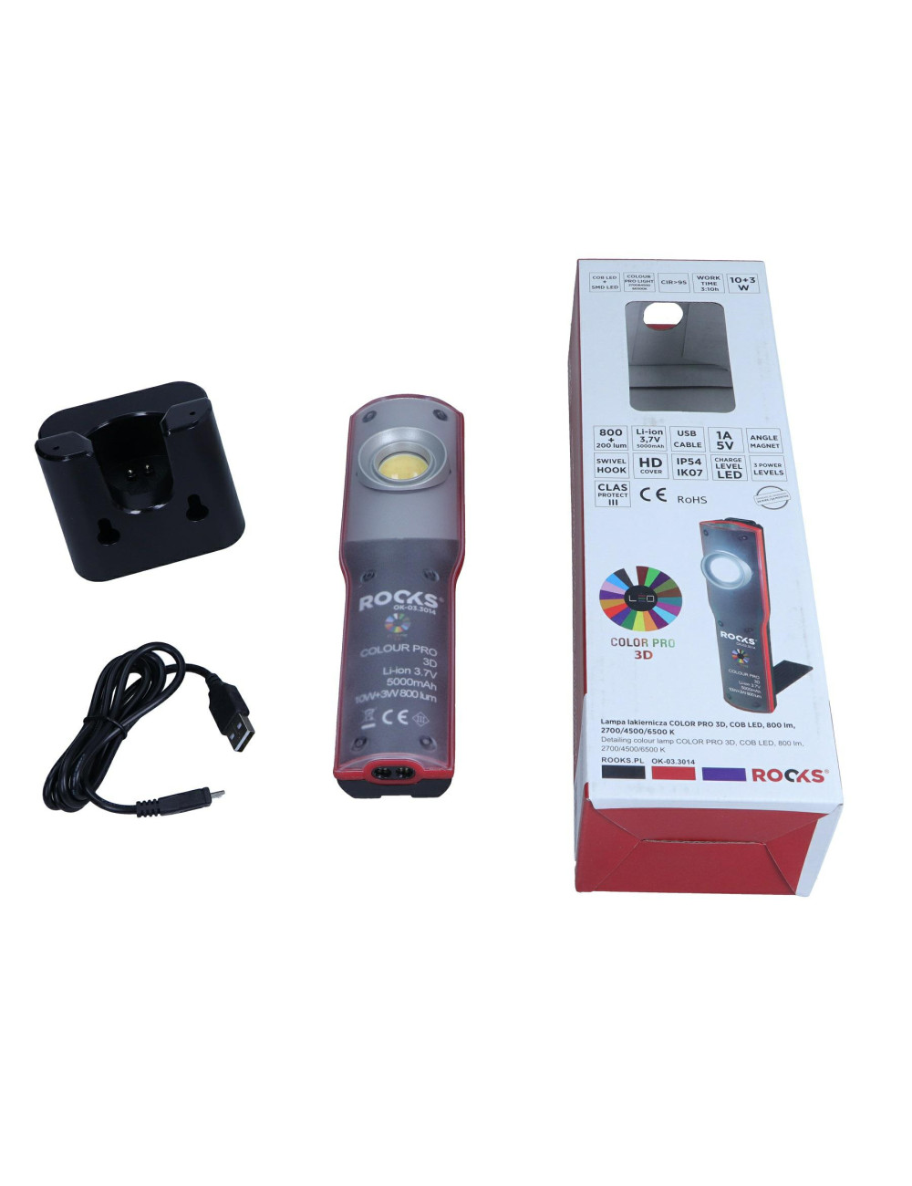 ROOKS LAMPA WARSZTATOWA LAKIERNICZA COLOR MATCH 3D, COB LED, 800 LM, 2700 4500 6500 K