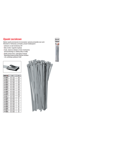 YATO OPASKI ZACISKOWE ZE STALI NIERDZEWNEJ 4,6x450mm 100szt.