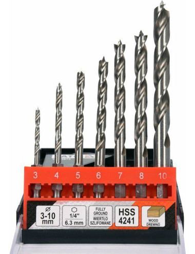 YATO ZESTAW WIERTEŁ SPIRALNYCH DO DREWNA 3-10mm HEX