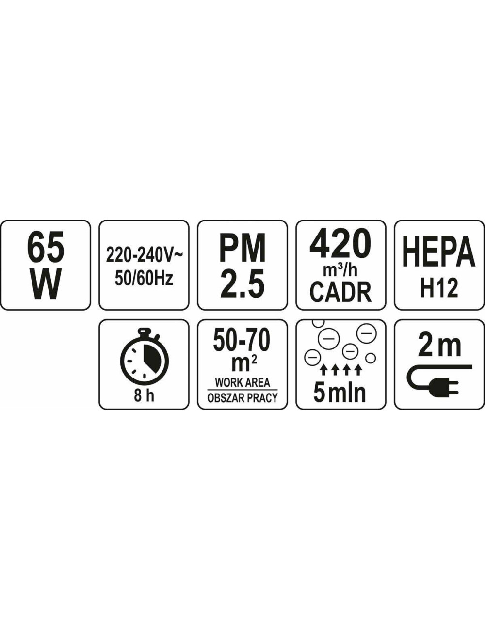 LUND OCZYSZCZACZ POWIETRZA 65W 420M3 H HEPA, 7 ETAPÓW OCZYSZCZANIA