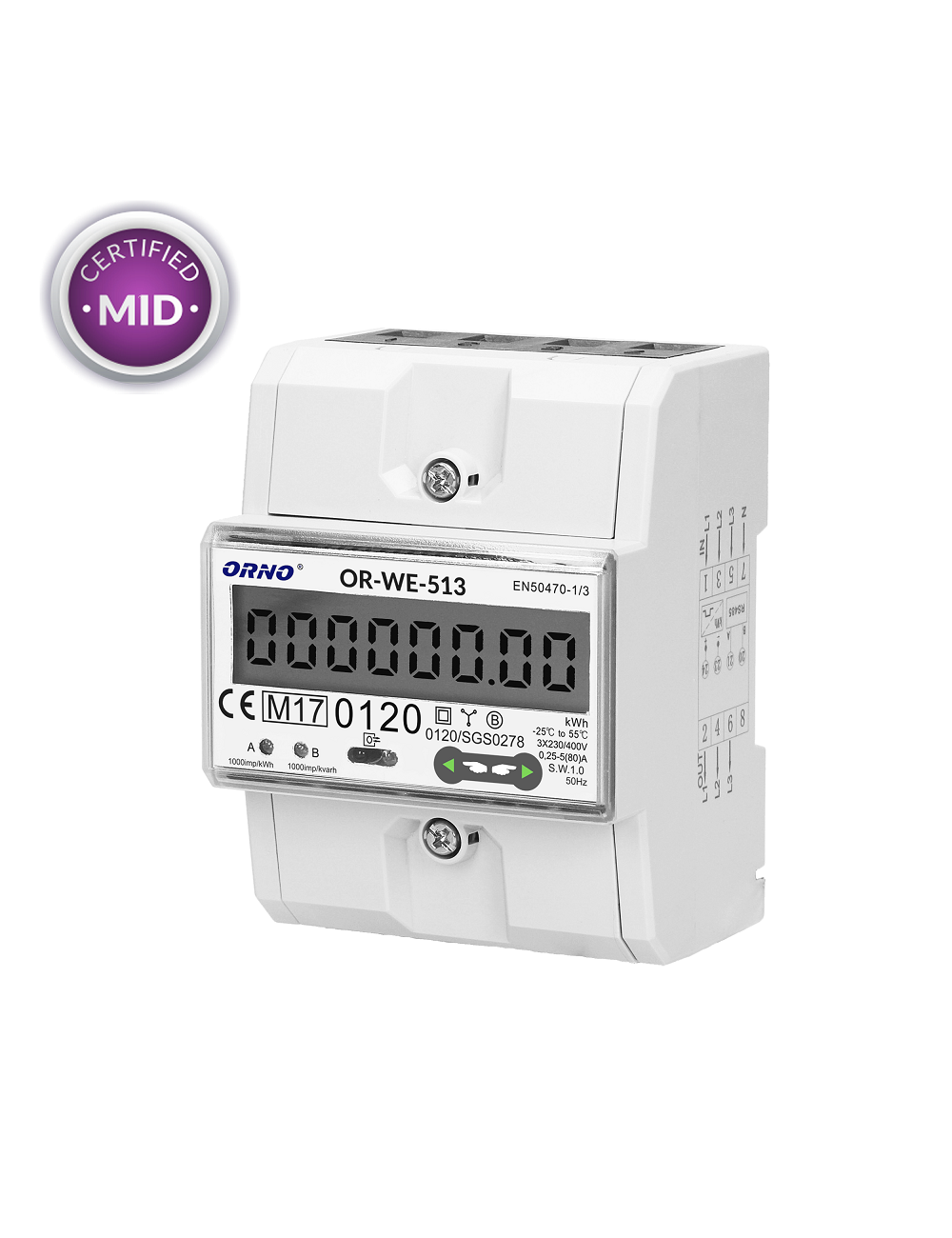 ORNO 3-FAZOWY LICZNIK ENERGII ELEKT 80A MID