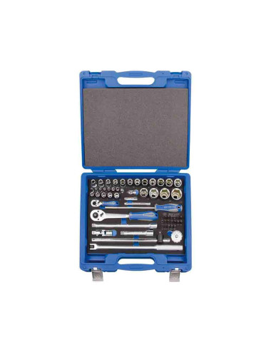 KING TONY ZESTAW NASADEK 1/4"+1/2" I BITÓW 60cz. NASADKI KRÓTKIE 6-KĄTNE 4-32mm Z GRZECHOTKĄ I AKCESORIAMI