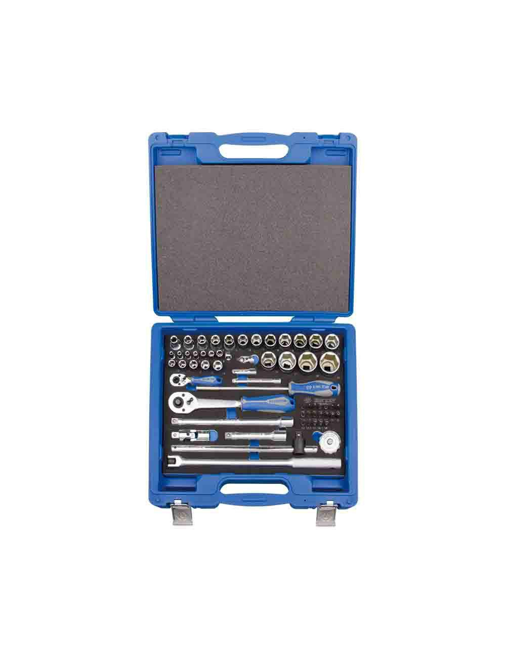 KING TONY ZESTAW NASADEK 1/4"+1/2" I BITÓW 60cz. NASADKI KRÓTKIE 6-KĄTNE 4-32mm Z GRZECHOTKĄ I AKCESORIAMI