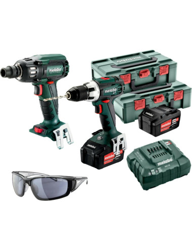 METABO ZESTAW BS 18 LT + SSW 18 LTX 400 BL 2x4,0Ah 2xMETABOX 145 + OKULARY PRZECIWSŁONECZNE