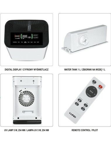 LUND OCZYSZCZACZ NAWILŻACZ POWIETRZA 55W 330m3 h, UV