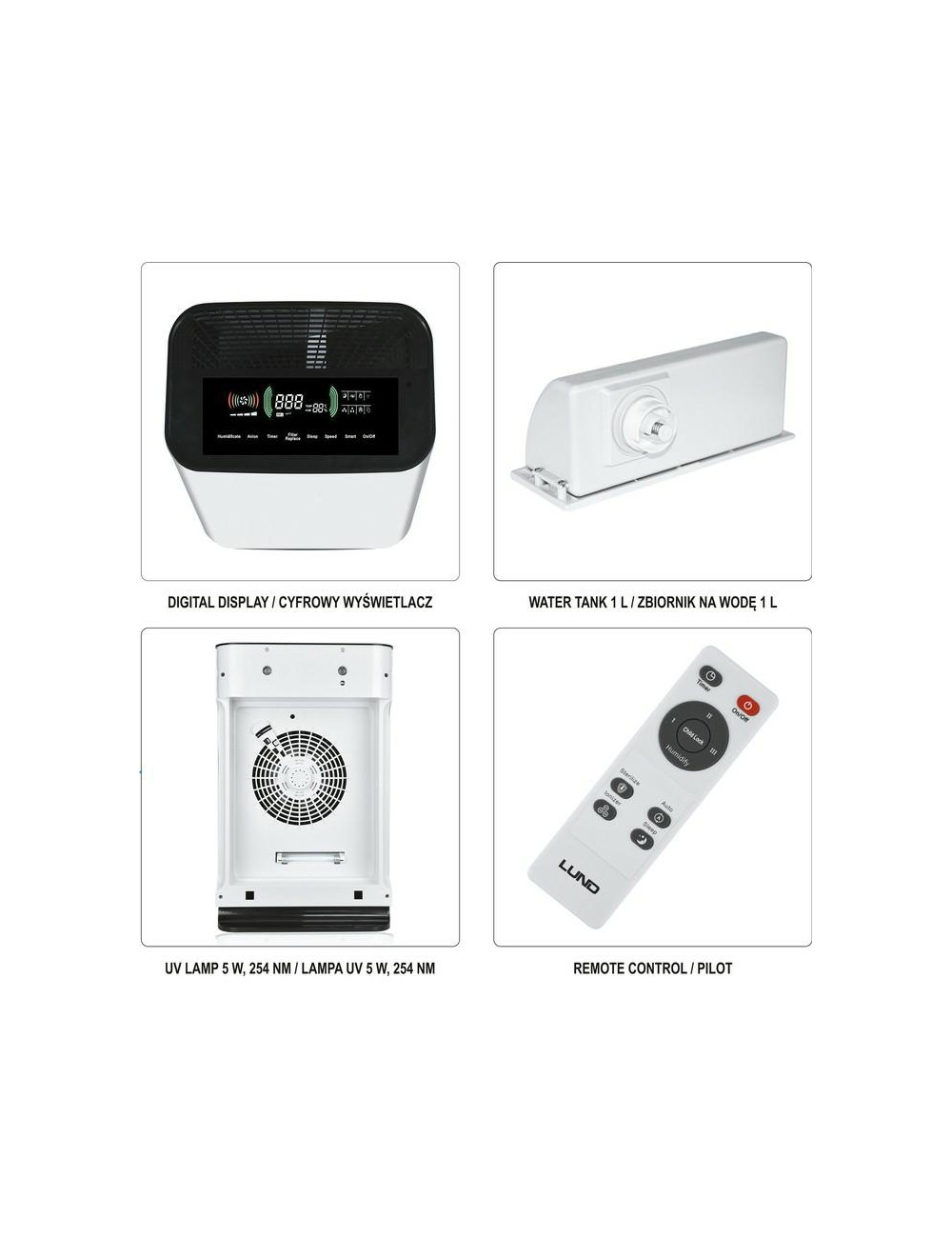 LUND OCZYSZCZACZ NAWILŻACZ POWIETRZA 55W 330m3 h, UV