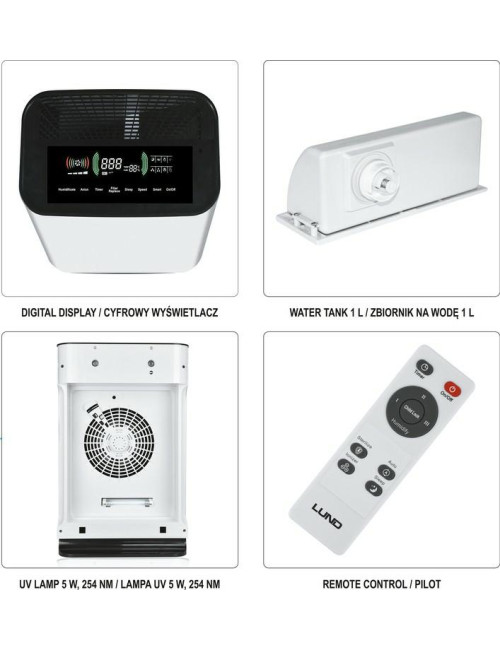 LUND OCZYSZCZACZ NAWILŻACZ POWIETRZA 55W 330m3 h, UV