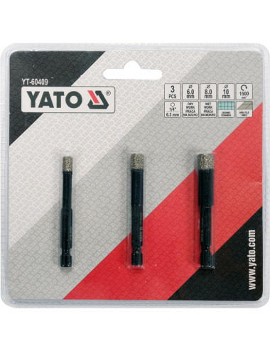 YATO WIERTŁA DIAMENTOWE DO GRESU 3szt.