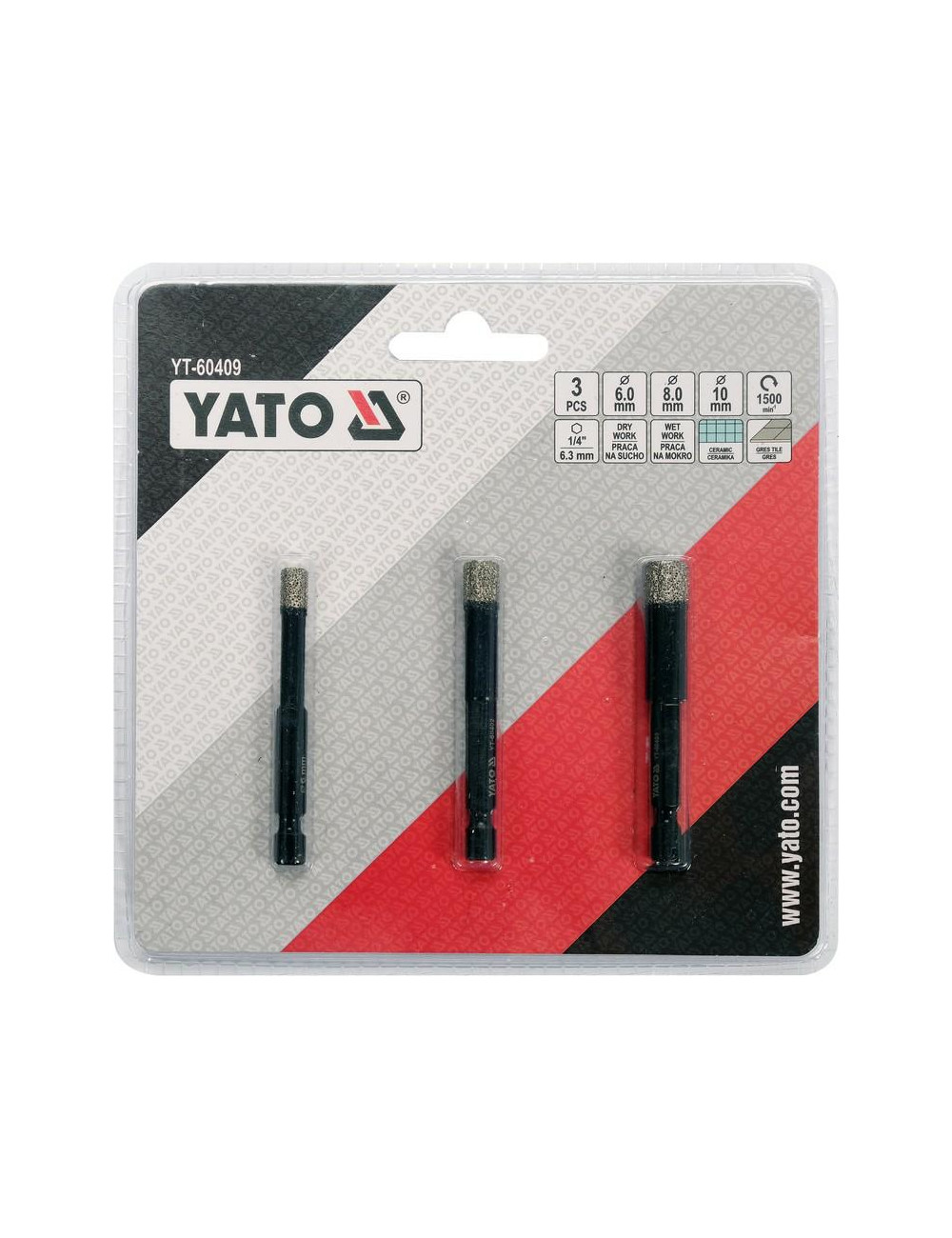 YATO WIERTŁA DIAMENTOWE DO GRESU 3szt.