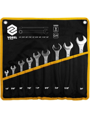 VOREL KLUCZE PŁASKO - OCZKOW CALOWE KOMPLET 9el. 1/4"-3/4"