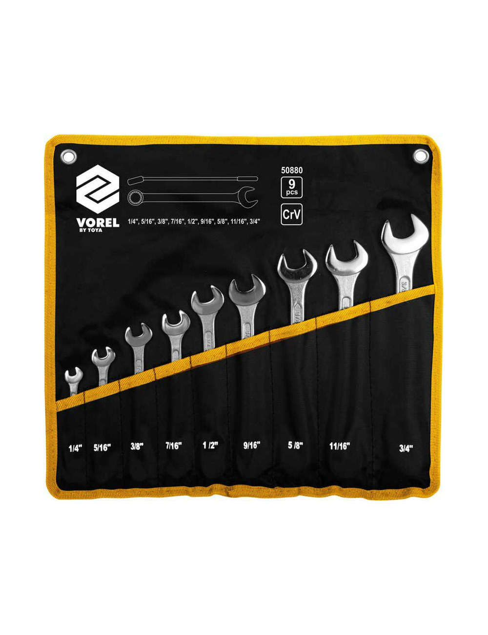 VOREL KLUCZE PŁASKO - OCZKOW CALOWE KOMPLET 9el. 1/4"-3/4"