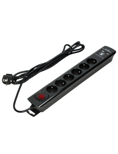 ORNO LISTWA PRZECIWPRZEPIĘCIOWA CZARNA 6x GNIAZD 2x USB KABEL 3m