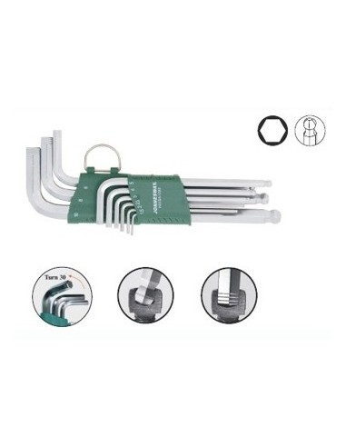 JONNESWAY IMBUSY 9 elem. DŁUGIE Z KULĄ (1,5-10) BEZPOSLIZGOWE  H05SA109S