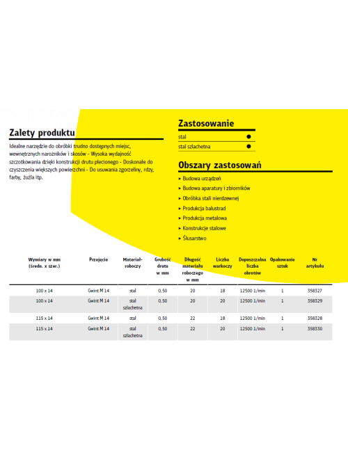 KLINGSPOR SZCZOTKA STOŻKOWA 115mm M14 BK600Z DRUT SKRĘCANY NIERDZEWNY