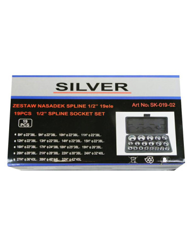 ZESTAW NASADEK SPLINE 19el. SILVER