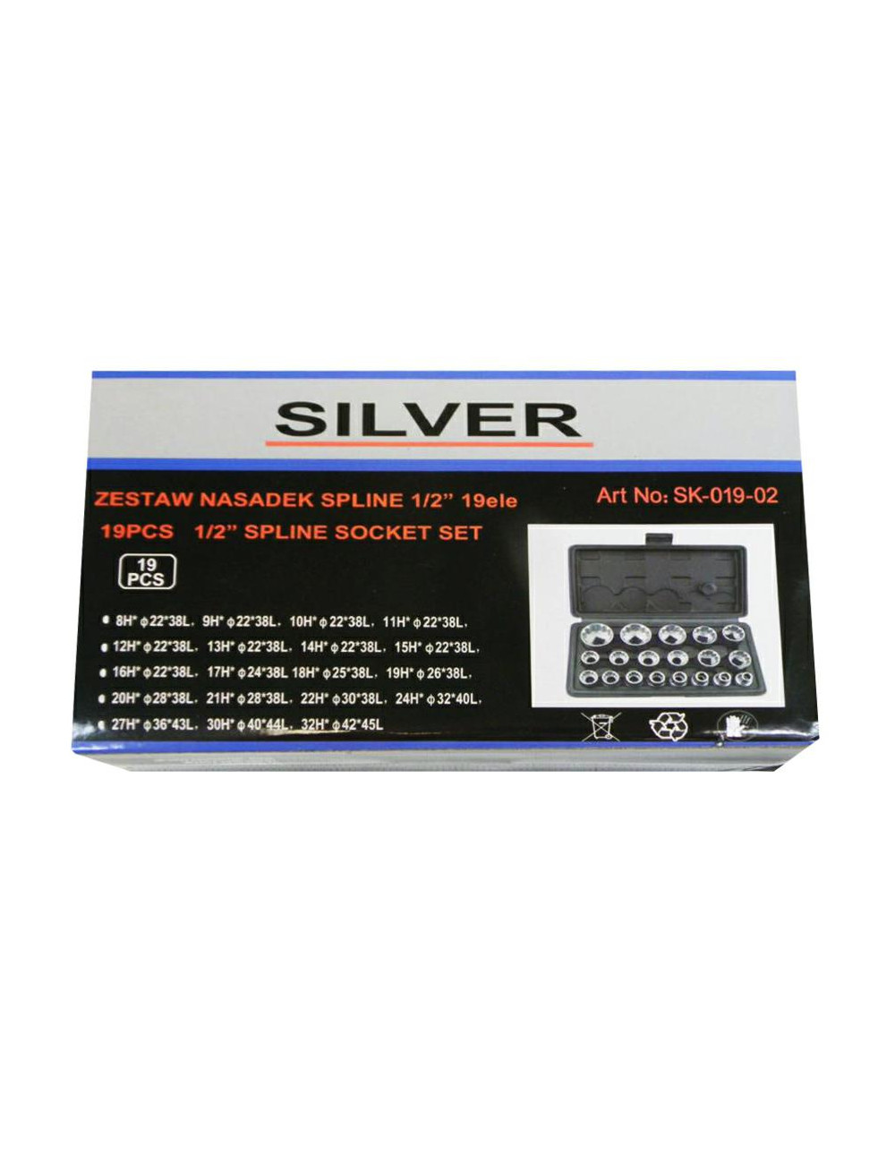 ZESTAW NASADEK SPLINE 19el. SILVER