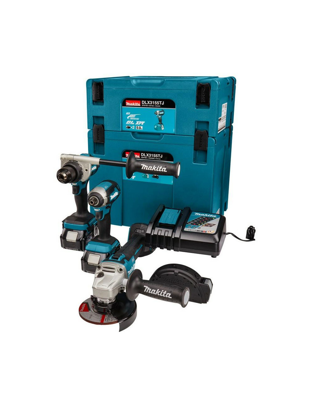 zestaw Combo 18V DHR243 DGA506 DDF486, Makita DLX3157TJ 3x5,0Ah Li-Ion MAKPAC