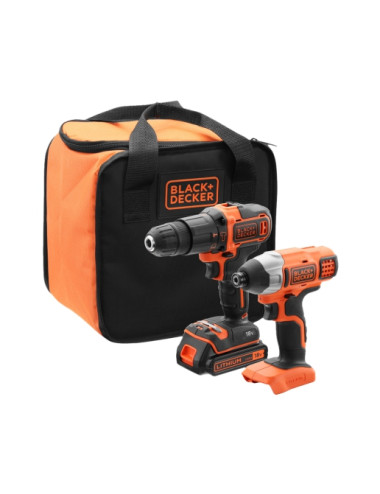 BLACK + DECKER ZESTAW 18V WKRĘTARKA + ZAKRĘTARKA 1x1,5Ah + TORBA