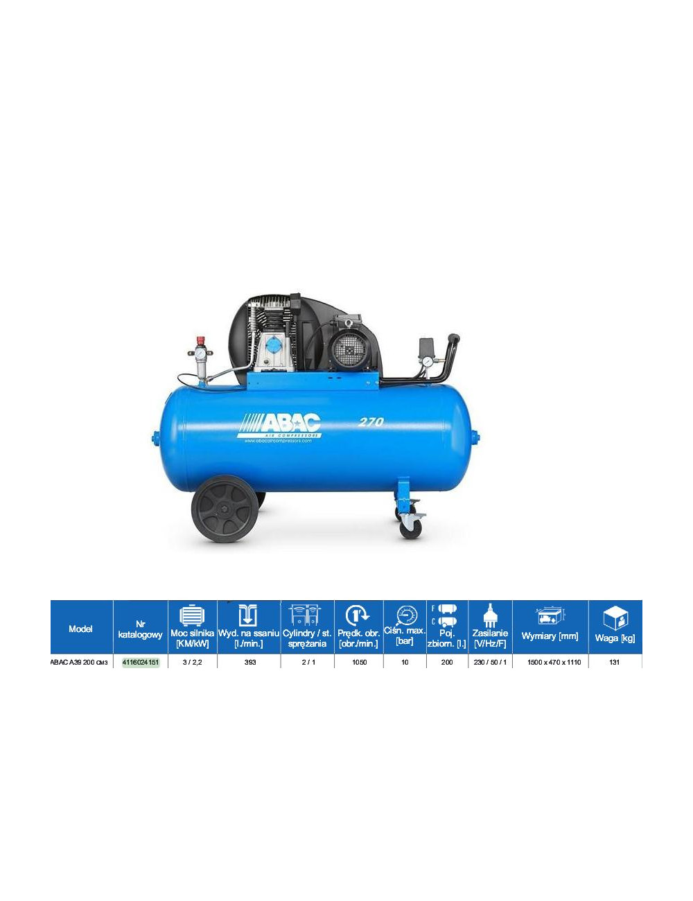 ABAC SPRĘŻARKA OLEJOWA A39 200 3HP 230V 393l min