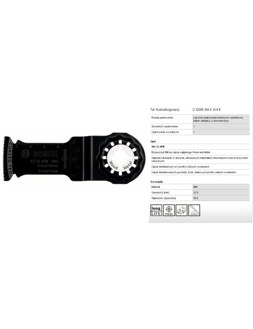 BOSCH BRZESZCZOT BIM DO CIĘCIA WGŁĘBNEGO AIZ 32 APB WOOD AND METAL 50 X 32 mm